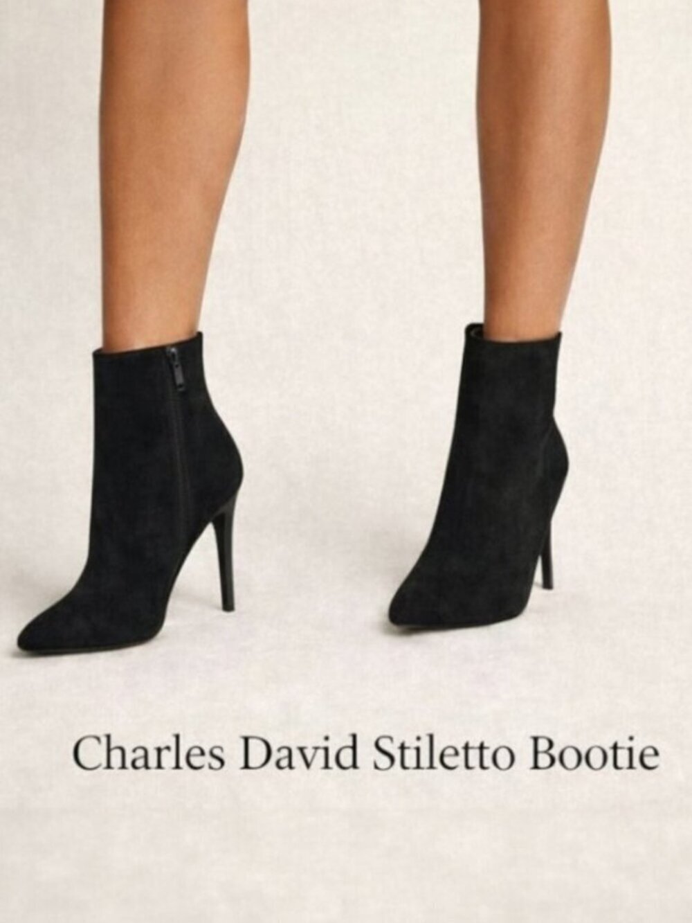 Charles David Black Suede Pointed Toe Stiletto Ankle Booties Size 8.5